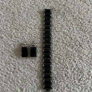 Vintage Sterling Silver 950/925 & Onyx Bracelet and Earring Set